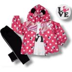 Asil Öztürk Baby & Kids Agumini Kız Bebek Çocuk Mickey Minnie Mouse Yağmurluk Montlu Alt Üst 3'lü Tarz Takım - 3 Yaş - 01P-Pembe