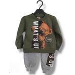 Asil Öztürk Baby & Kids Kız Erkek Bebek Çocuk Unisex Alt Üst Eşofman Takımı Kışlık 3 Ip Şardonlu Ayıcıklı Model - 1 Yaş - Açık Haki