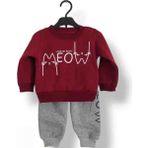 Asil Öztürk Baby & Kids Kız Erkek Bebek Çocuk Unisex Alt Üst Eşofman Takımı Kışlık 3 Ip Şardonlu Kedi Meow Model - Açık Bordo - 1 Yaş