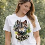 Asilcom Lone Wolf Kurt Tasarımlı Tişört – Doğa Temalı Kurt Baskılı Unisex Pamuk T-Shirt - Beyaz - 9 Yaş+