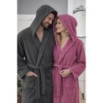 Asilex Home Collection Kapüşonlu Çift Kişilik Antrasit-Mürdüm Pamuklu Bornoz Takımı Yumuşak ve Emici