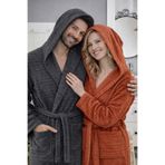 Asilex Home Collection Pamuklu Kapüşonlu Çift Kişilik Antrasit-Kiremit Bornoz Takımı Yumuşak ve Emici