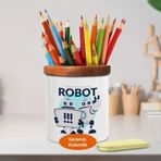 Asilmeydan 446675335 Mavi Teknolojik Robotlar Ahşaplı Seramik Kalemlik