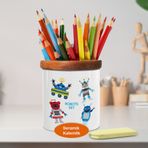 Asilmeydan 448896185 Sevimli Renkli Robotlar Ahşap Seramik Kalemlik