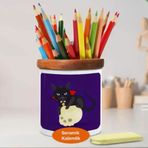 Asilmeydan 448979744 Mars Üstünde Kedi Ahşap Seramik Kalemlik