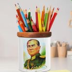 Asilmeydan 449364506 Renkli Çizim Mareşal Mustafa Kemal Ahşap Seramik Kalemlik
