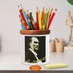 Asilmeydan 449454762 Eskitilmiş Efekt Kemal Atatürk Ahşap Seramik Kalemlik