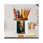 Asilmeydan 451481219 Takım Elbiseli Mustafa Kemal Atatürk Ahşap Seramik Kalemlik