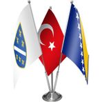 Asilmeydan 92 98 Bosnia ve Yeni Bosna Herksek Bayrakları Türkiye Bayrağı Üçlü Saten Masa Bayrak Set