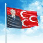 Asilmeydan Alparslan Türkeş ve 3 Hilal Kırmızı Sancak Bayrak Mhp 100 x 150 CM