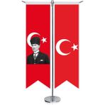 Asilmeydan Atatürk Ay Yıldız Türk Bayrağı ve Türkiye Kırlangıç Saten T Direk Masa Bayrağı 2'li