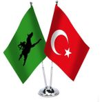 Asilmeydan Avar Imparatorluğu ve Türkiye İkili Saten Masa Bayrağı