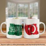 Asilmeydan Çift Yön Baskılı Suudi Arabistan bayrağı ve Türkiye Bayrağı Kupa Bardak