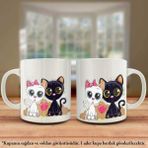 Asilmeydan Çift Yön Renkli Baskılı Sevimli İki Kedi Kalp Karikatür Kupa Bardak