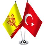 Asilmeydan Çuvaşistan Türkiye İkili Saten Masa Bayrağı