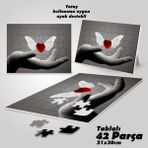Asilmeydan Gri Kalp Kanat Aşk El Sevgi Ayak Destekli Çerçeveli 42 Parça 21x30 cm Puzzle Yapboz Tablo