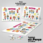 Asilmeydan Hobi Mutlu Çocuklar Günü Ayak Destekli Çerçeveli 42 Parça Puzzle Yapboz Tablo