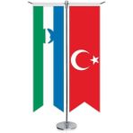 Asilmeydan Kabartay Balkar Bayrağı ve Türkiye Kırlangıç Saten T Direk Masa Bayrağı 2'li