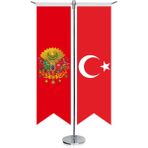 Asilmeydan Kırmızı Osmanlı Arması Bayrağı ve Türkiye Kırlangıç Saten T Direk Masa Bayrağı 2'li