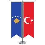 Asilmeydan Kosova Cumhuriyeti Bayrağı ve Türkiye Kırlangıç Saten T Direk Masa Bayrağı 2'li