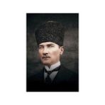 Asilmeydan Mavi Gözlü Gazi Mustafa Kemal Atatürk Takım Elbiseli Kalpaklı Poster Bayrak 100 x 150 cm
