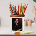 Asilmeydan Mustafa Kemal Atatürk Asil Lider Ahşap Seramik Kalemlik -R174 - Renkli