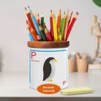 Asilmeydan Penguin Penguen Yazılı Ahşap Seramik Kalemlik - 53876-37626 - Renkli
