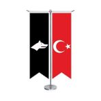 Asilmeydan Siyah Beyaz Göktürk Bayrağı 17 Eski Türk Devletleri ve Türkiye Saten T Direk Masa Bayrağı 2'li