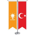 Asilmeydan Turuncu Akparti Akp Bayrağı ve Türkiye Kırlangıç Saten T Direk Masa Bayrağı 2'li