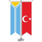 Asilmeydan Tuva Cumhuriyeti, Tıva Bayrağı ve Türkiye Kırlangıç Saten T Direk Masa Bayrağı 2'li