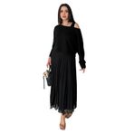 Asimetrik Bluz & Pileli Etek Takım – Black Elegance Set, siyah, m
