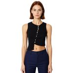 Asimetrik Crop Bluz Pamuklu Örme Fitted Bisiklet Yaka Rahat Ve Şık Kullanım_Siyah-XL