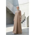 Asimetrik Fermuarlı Tesettür Elbise 71140-01 Bej