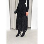 Asimetrik Kesim Flok Baskılı Tesettür Uyumlu Maxi Boy Etek - Siyah - XL