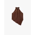 Asimetrik Kolsuz Halter Yaka Saten Bluz