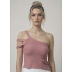 Asimetrik Tek Omuz Triko Crop Bluz - Standart - Gül Kurusu