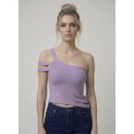 Asimetrik Tek Omuz Triko Crop Bluz - Standart - Lila