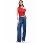 Asimetrik Yaka Drape Detaylı Kolsuz Bluz