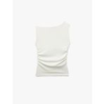 Asimetrik Yaka Kolsuz Slim Fit Drapeli Bluz