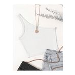 Asimetrik Yaka Kolsuz Tek Omuz Askılı Beyaz Renk Fitilli Crop Top Bluz