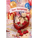 Aşk Dolu Hediye Kalp Kutuda Melek Kar Küresi & Ayıcık & Jelibon Şeker Sevgililer Günü Hediye Seti