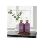 Aşkana 2'li Cam Deterjanlık-Sıvı Sabunluk Seti,2x500 ml,Bambu Standlı,Mutfak,Banyo,Deterjanlık,Losyonluk