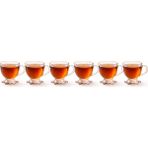 Aşkana 6’lı Cam Çay Fincanı Seti 210 ml | Yıldız Ayaklı Kendinden Desenli Kulplu Çay,kahve Fincanı Takımı - Şeffaf