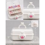 Aşkana Çocuk Takı ve Toka Organizeri Otomatik Açılır Katlı Düzenleyici Kutu 27X15X15 cm Pembe Taşınabilir Çok Bölmeli Saklama Çantası-Ördek Model - Beyaz - Pembe