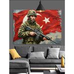 Asker Türk Bayrağı Dekoratif Kanvas - Mdf Ahşap Tablo