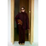 Askı Nişantaşı 122-00662 Kadın Triko Pantolon Takım Bordo Oversize Saç Örgülü