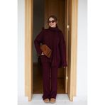 Askı Nişantaşı Kadın Triko Pantolon Takım Bordo Oversize Saç Örgülü