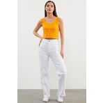 Askılı Düğme Detaylı Ribana Crop Tişört - Oranj