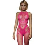 Askılı File Model Özel Bölge Açık Kadın Fantezi Vücut Çorabı 3038 Pembe XXL
