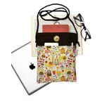 Askılı - Kitap Çantası/Tablet Çantası/Ebook Çantası/Book Sleeve/Tablet Sleeve – Çıkarılabilir Askı, Çok Amaçlı Çanta (Baykuşlar ve Çiçekleri)